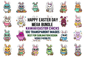 100 Kawaii Easter Chicks Transparent
