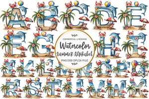 Summer Beach Doodle Alphabet Clipart, an Illustration by OK Design