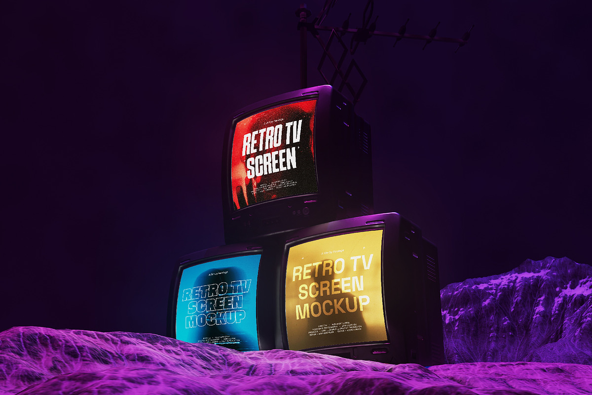 Stacked Retro CRT TV Screen Mockup, an Advertising Mockup by herutage (Photo 3 of 4)