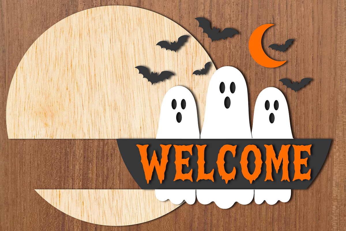 Welcome Halloween Ghost Round Sign, an Object Graphic by OK Design (Photo 3 of 3)