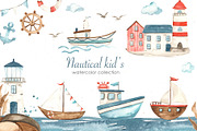 Nautical kids watercolor, a Transportation Illustration by Marina Ermakova (Thumbnail 1 of 12)