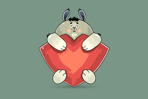Valentine rabbit and red heart, an Animal Illustration by Andrew Bzh.