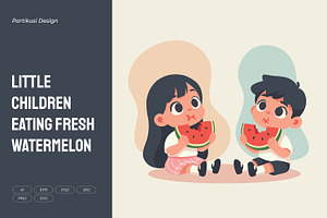 Little Children Eating Watermelon