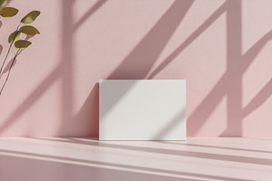 Blank square card mockup pink backgr, a Background Photo by Pixeness Studio