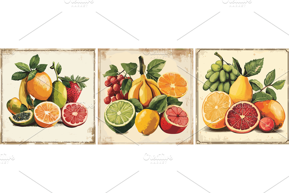 Vintage fruit poster cartoon vector, a Food Illustration by Onyx
