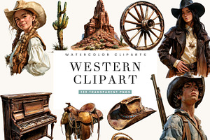 Watercolor Western Clipart Bundle