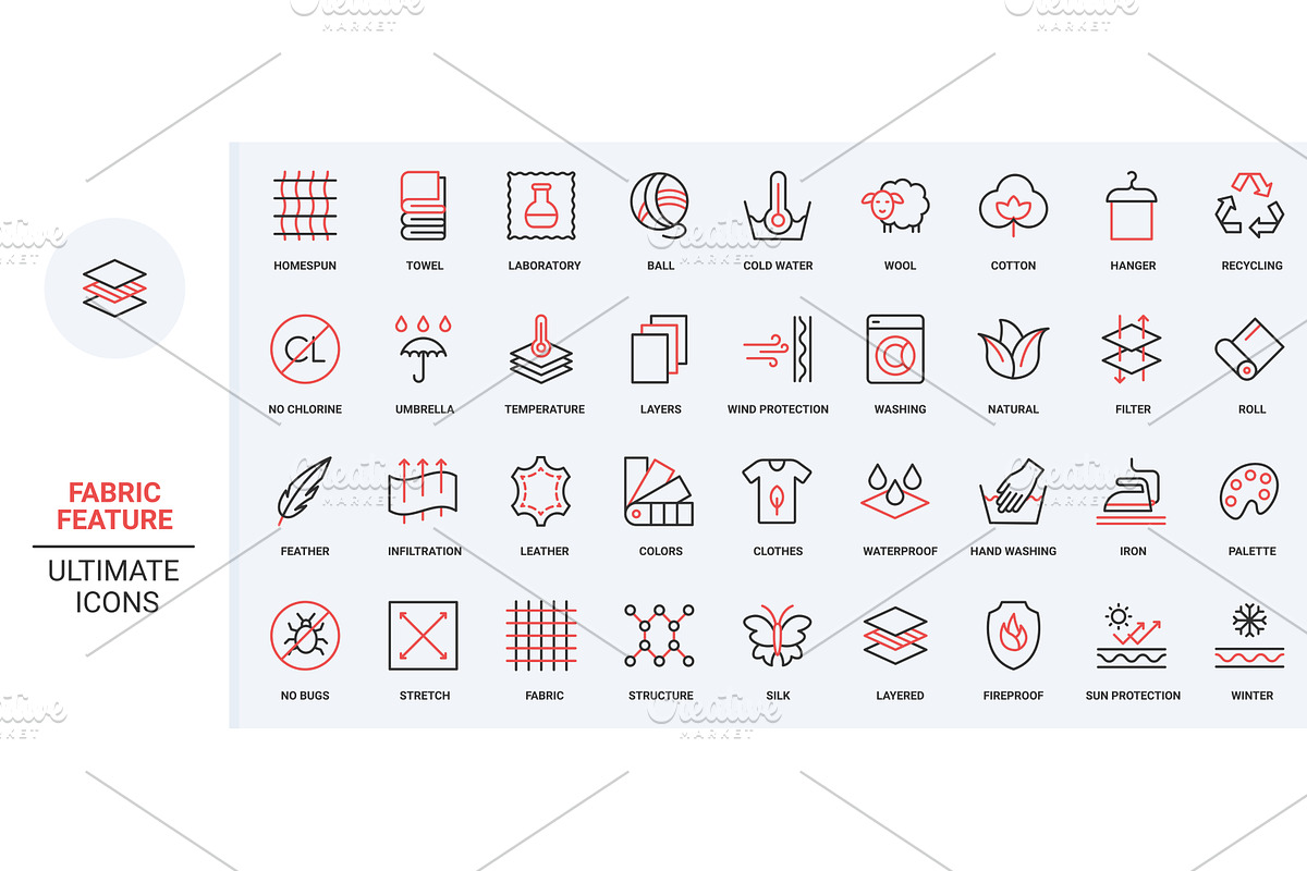 Fabric features properties icons, an Object Illustration by Lemberg Vector