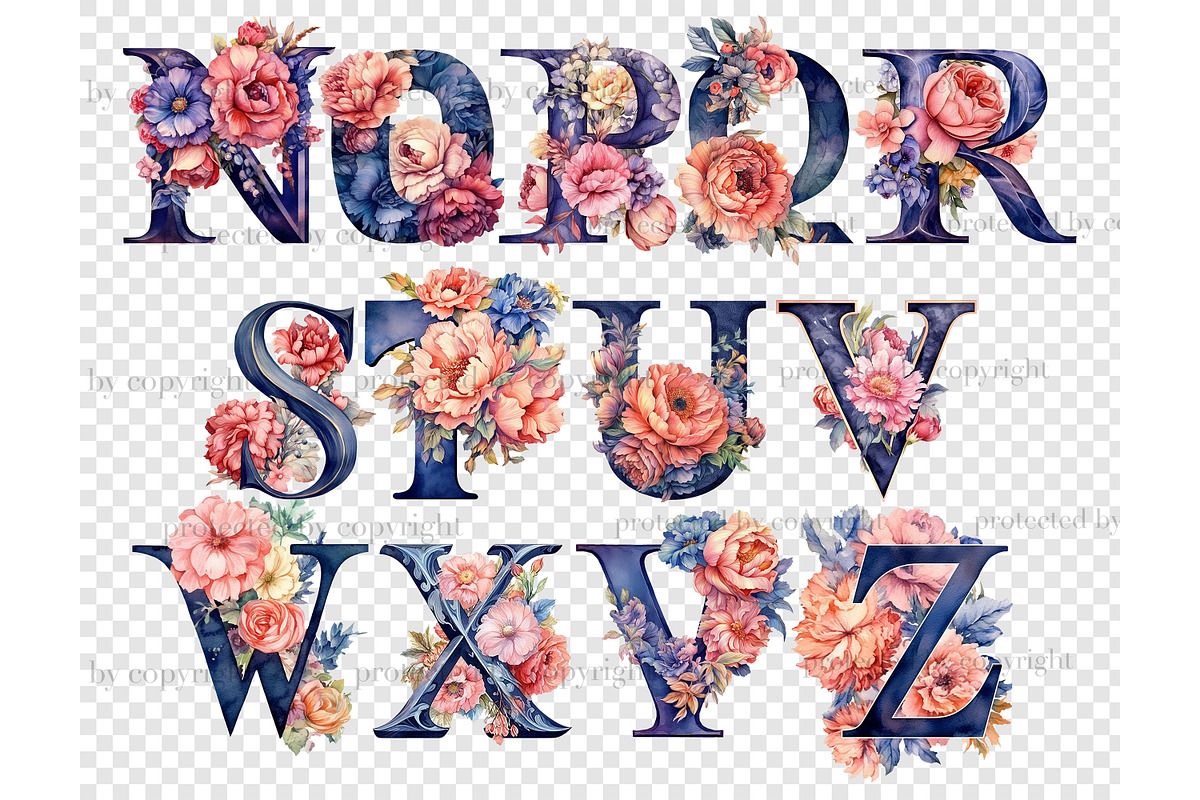 Pink And Navy Blue Alphabet, a Decorative Illustration by GlamArtZhanna (Photo 5 of 5)