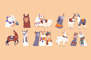 Cute alpacas, llamas set + cards, an Animal Illustration by PaperTrident