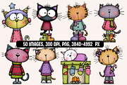 Quirky Christmas Cats illustrations, an Animal Illustration by PrintHaven Designs (Thumbnail 4 of 10)