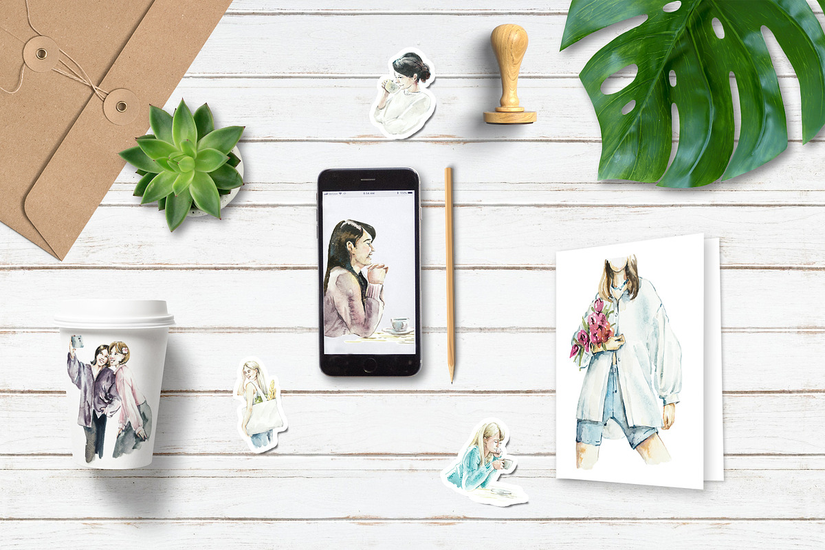 Female watercolor illustrations, a Person Illustration by Budogoshch (Photo 4 of 4)