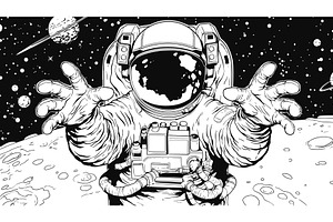 Astronaut In Outer Space Coloring