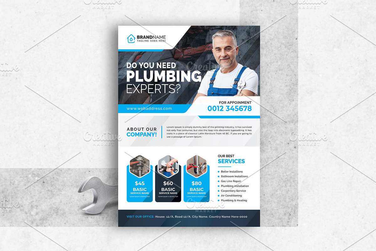 Plumbing Handyman Flyer, a Flyer Template by GraphicsBurg (Photo 3 of 5)