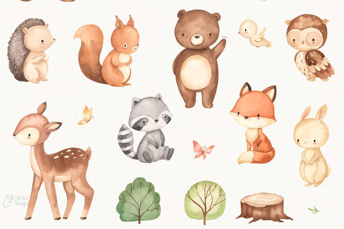 WOODLAND ANIMALS. Watercolor, an Animal Illustration by OlliArtDesign (Photo 2 of 7)