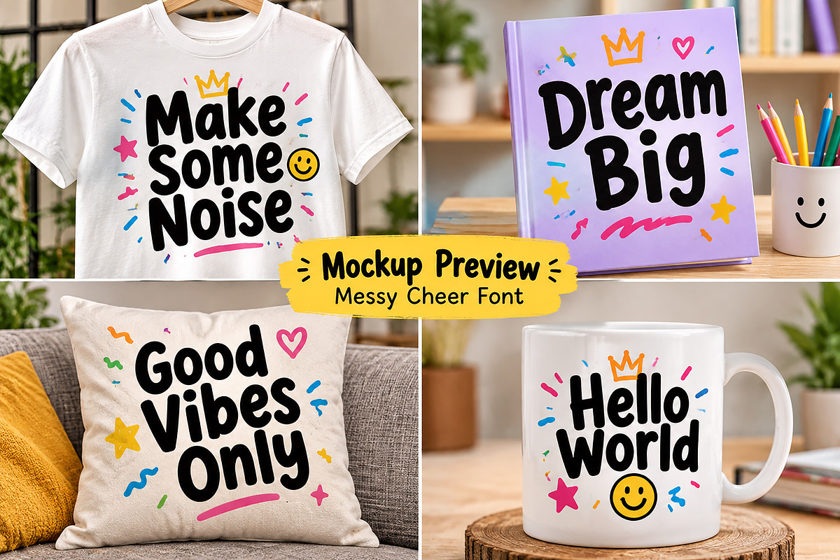 Messy Cheer – Playful Display Font, a Script Font by Wow Magic (Photo 2 of 5)