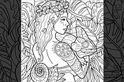Exotic Girl With Chameleon Line Art, an Animal Illustration by AntonyChernianu (Thumbnail 1 of 2)