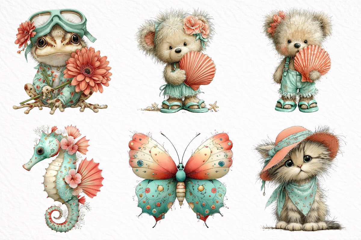 Coral And Aqua summer Clipart, an Illustration by DreamArtGraphic (Photo 6 of 8)