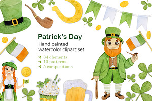 Watercolor St. Patricks day set
