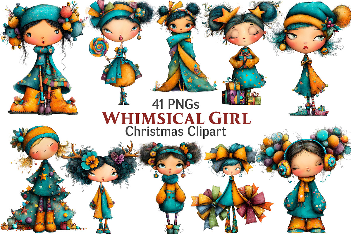 Whimsical Christmas Girl Clipart, an Illustration by Pixels.Craft (Photo 1 of 5)