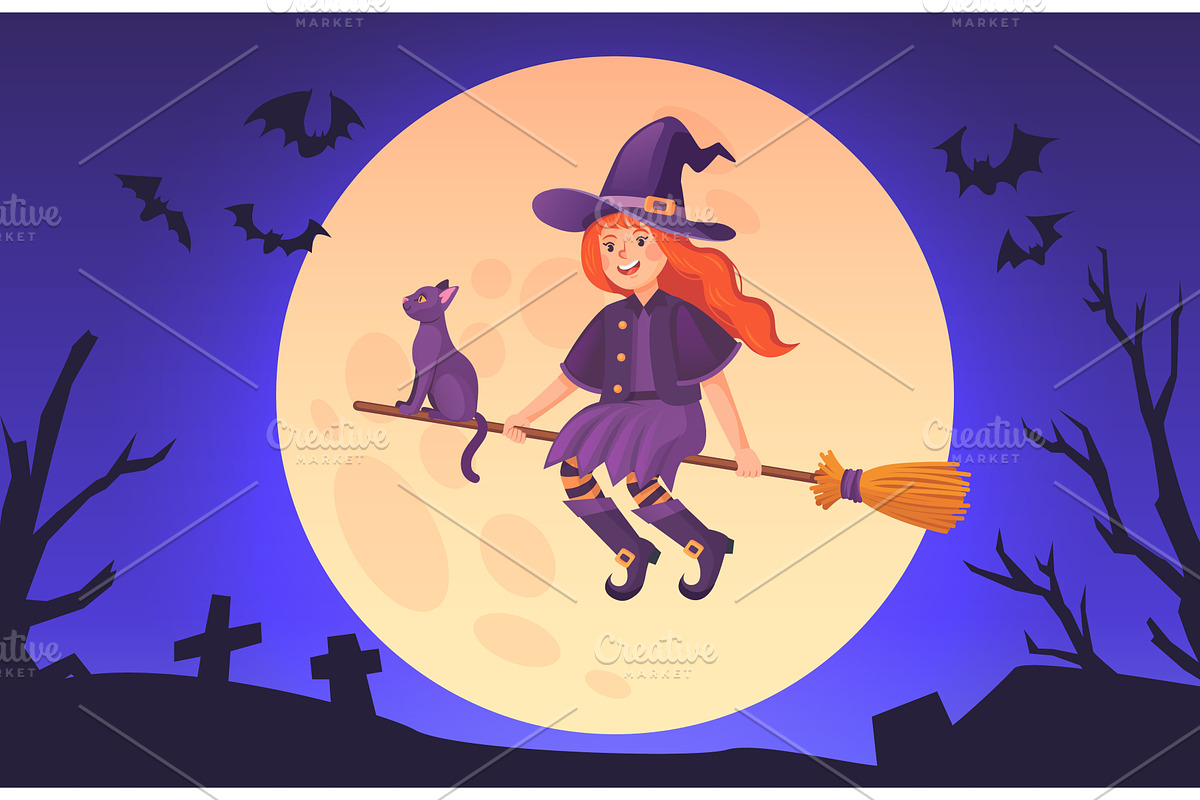 Cartoon little witch. Redhead girl, an Illustration by Stock-Smart-Start