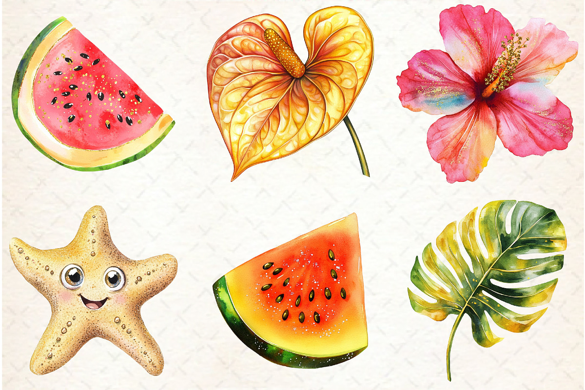 Tropical Clip Art Golden Glitter, an Illustration by Watercolor design (Photo 2 of 4)
