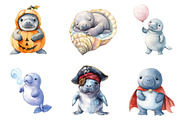 Cute Baby Watercolor Manatees Clipar, an Illustration by CreationArt (Thumbnail 5 of 5)