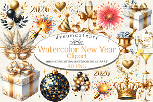 Watercolor New Year Clipart, an Illustration by DreamCafeArt