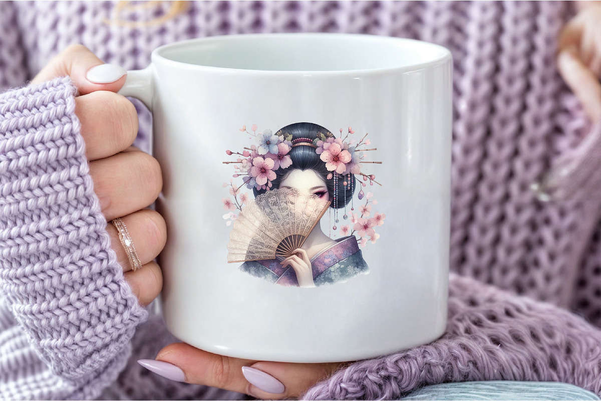 Japanese Geisha Clipart, Asian Beaut, an Illustration by DreamCafeArt (Photo 5 of 7)