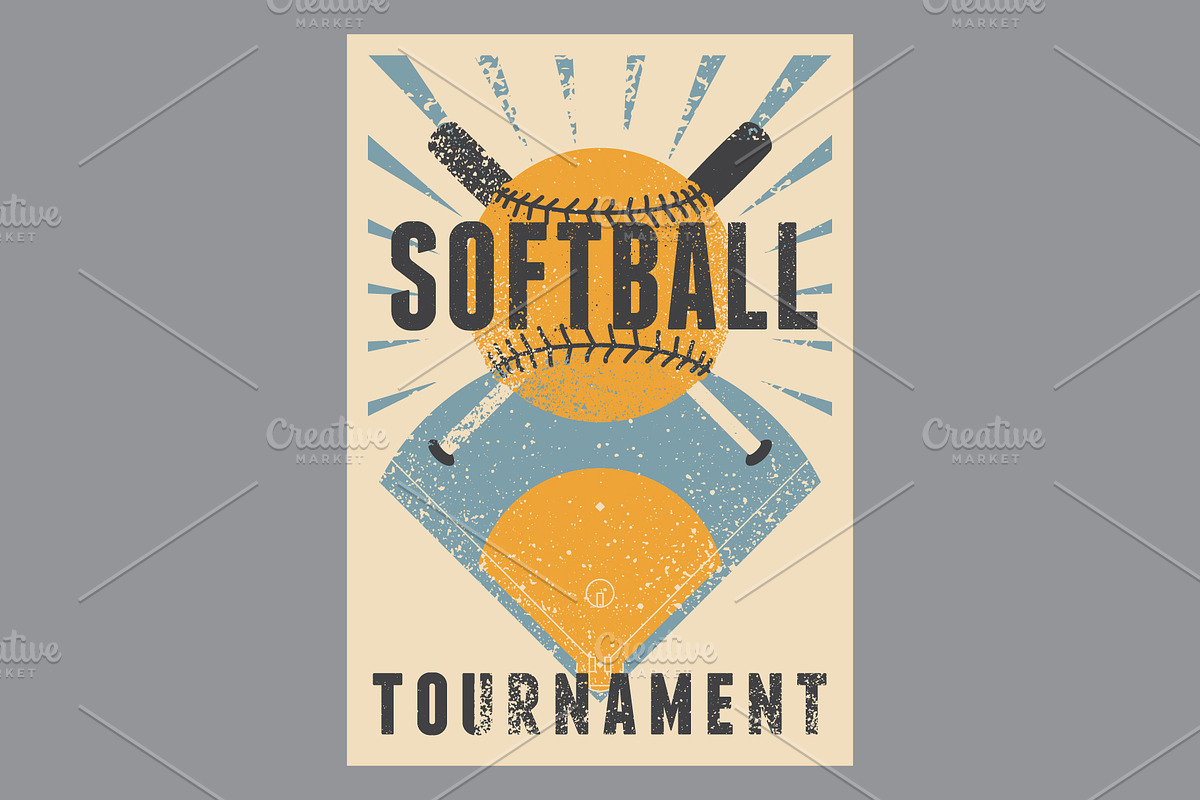 Softball grunge vector poster set., a Sport Illustration by PoPaShop