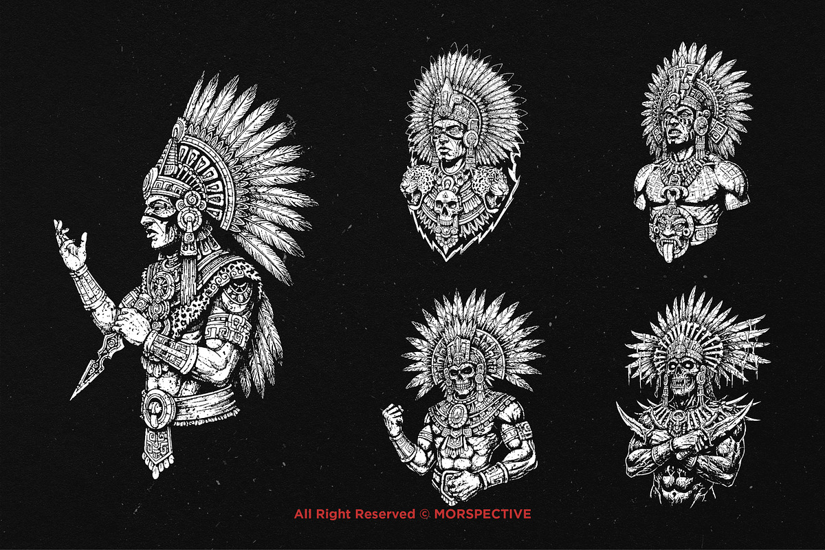 10 Bundle Dark Art Aztec God Warrior, an Illustration by Morspective (Photo 5 of 7)