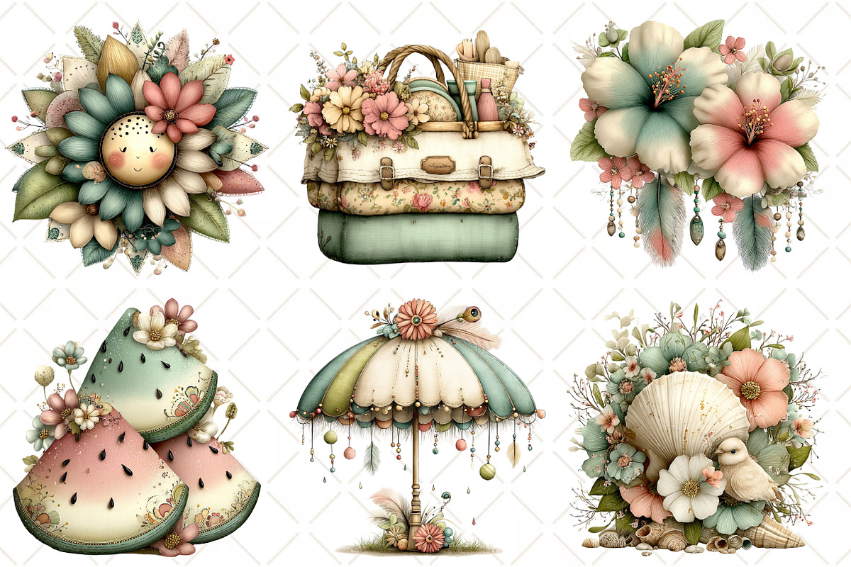 Whimsical Summer Boho Clipart, an Illustration by Black Bird Studio (Photo 5 of 5)