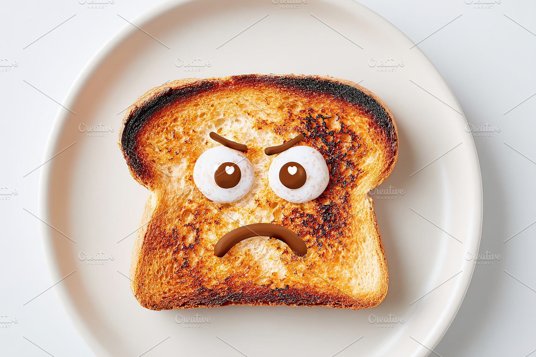 Toast with burnt edges displayed on a white plate against a bright background, a Food & Drink Photo by AlyaAnd