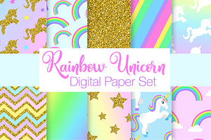 Rainbow Unicorn Digital Papers