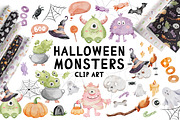 Watercolor Halloween Clipart, a Seasonal Illustration by Pattern + watercolor (Thumbnail 1 of 9)