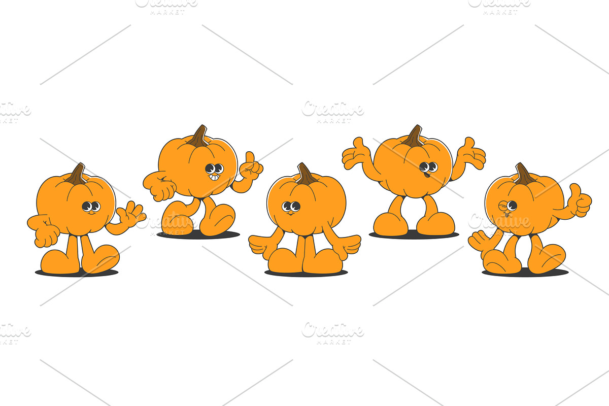 Retro pumpkin character - groovy, a Food Illustration by art PVP - market