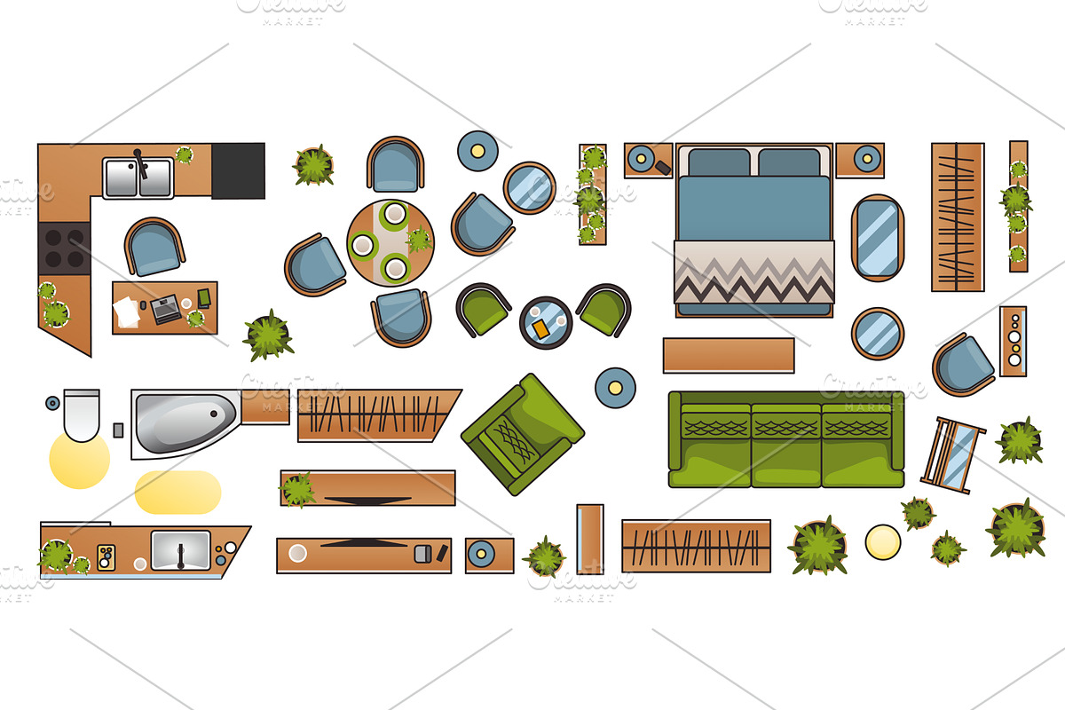 Interior furniture collection top, an Object Illustration by the8monkey