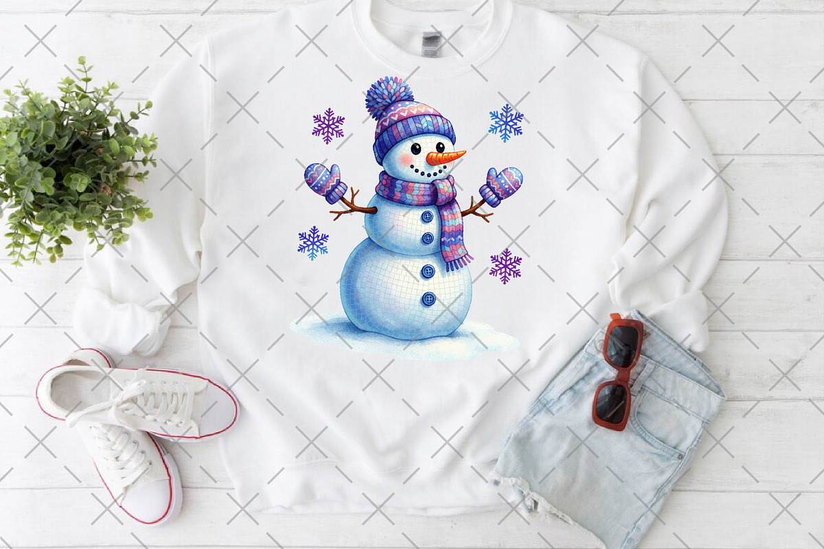 Colorful Christmas Disco Snowman Png, an Illustration by Craft Nest (Photo 2 of 6)