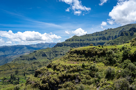 Rugged Rock Formations in the Andean Mountains at Waqrapukara, P