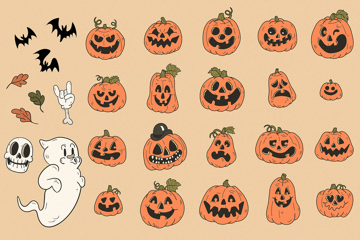 Retro Halloween Patterns & Elements, a Pattern Graphic by Kokoshka (Photo 3 of 9)