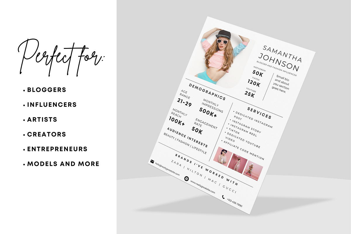 1 Page Influencer Media Kit Template, a Presentation Template by CoCreatorDesigns (Photo 6 of 7)