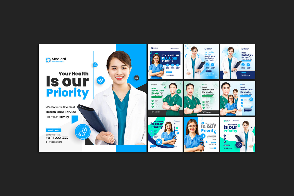 Healthcare medical social media post, a Social Media Template by Tanmoy Topu (Photo 1 of 11)