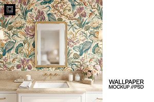 Luxury Bathroom Wallpaper Mockup PSD