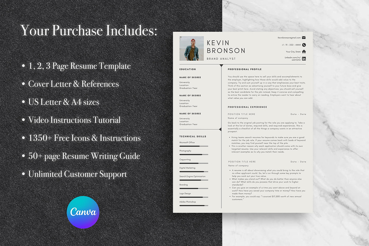 Sleek Resume Template Pack | Canva, a Resume Template by Lux Resume (Photo 8 of 9)