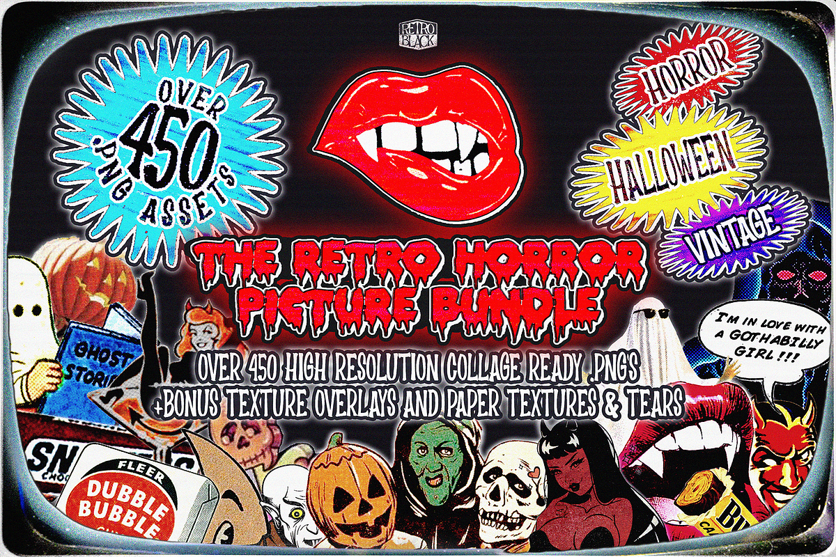 Retro Halloween Horror Collage Pack, an Object Graphic by Retro Black Studio (Photo 1 of 19)