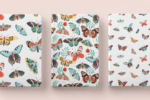 Butterflies Seamless Pattern Set