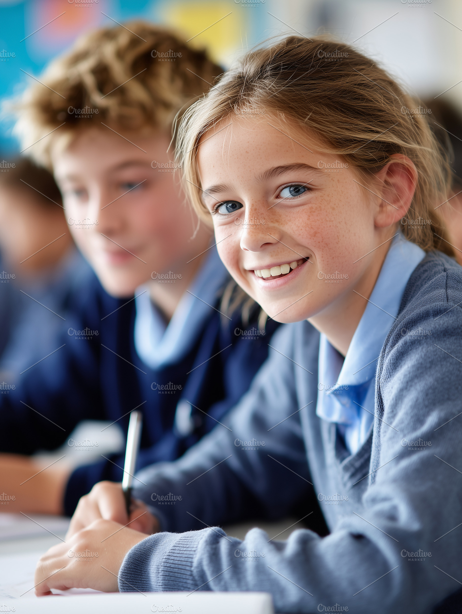 Smiling schoolgirl with freckles, a School & Education Photo by MistyDay
