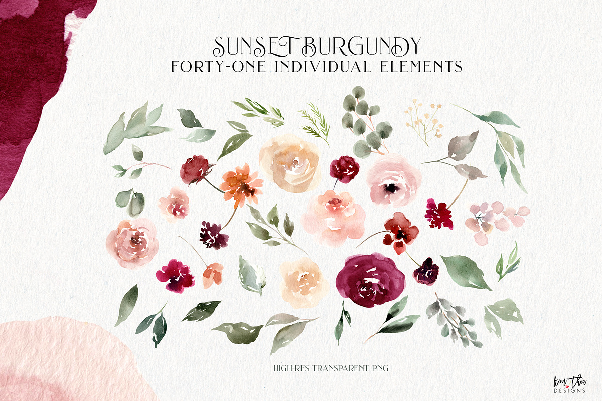 Sunset Burgundy Floral Set, an Illustration by Kim Thoa Designs (Photo 6 of 8)