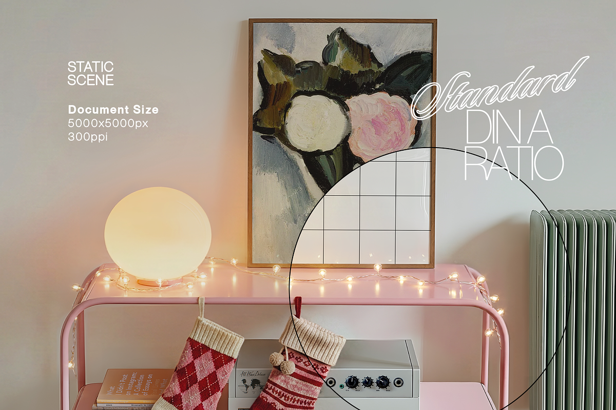 A3 Poster Mockup Retro Xmas Scene, an Advertising Mockup by WasMockups (Photo 3 of 6)