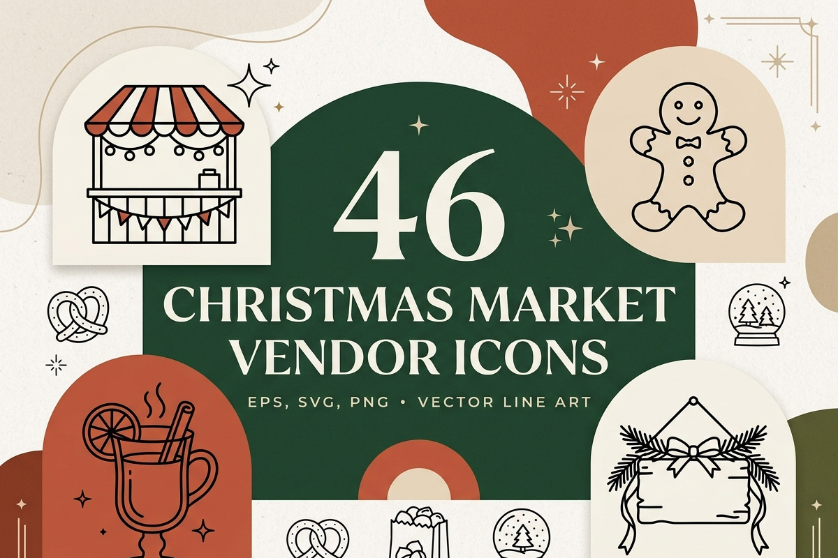 46 Christmas Market Vendor Icons, an Outline Icon by adenpinkstore (Photo 1 of 20)