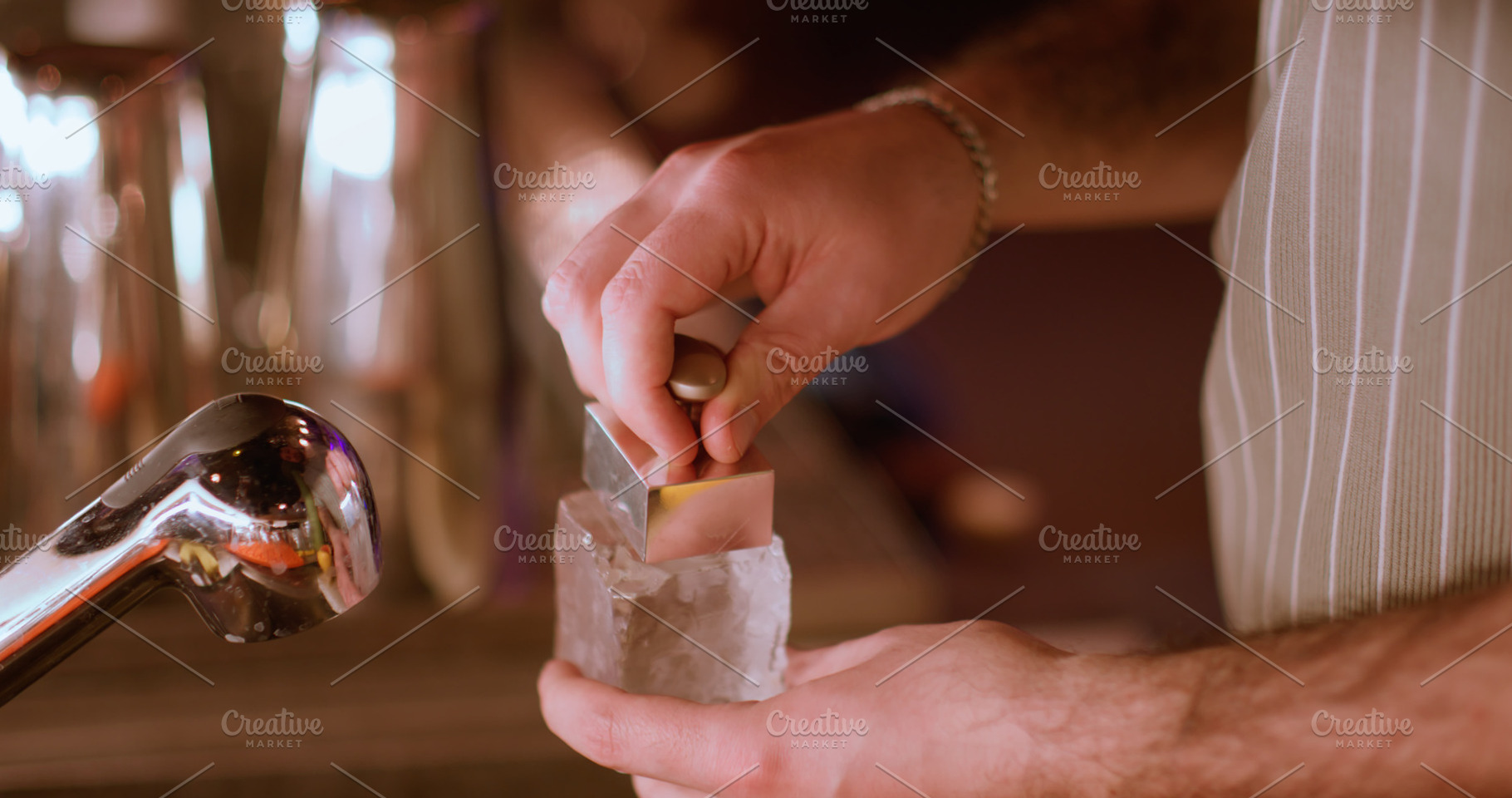 Bartender work bar ice cube stamp frozen logo, a Food & Drink Photo by Photo Drive Studio